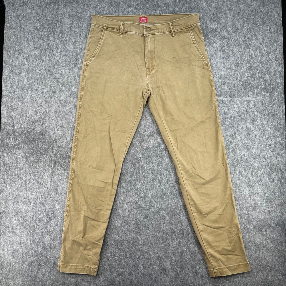 Levis Pants Mens 32x28 XX Chino Standard Taper Khaki Tan Stretch Casual Trousers